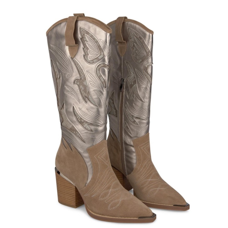 Bottes à Talons Alma En Pena Cowboy Boots With Embroidery Blanche Bleu Femme | NAS-26196394